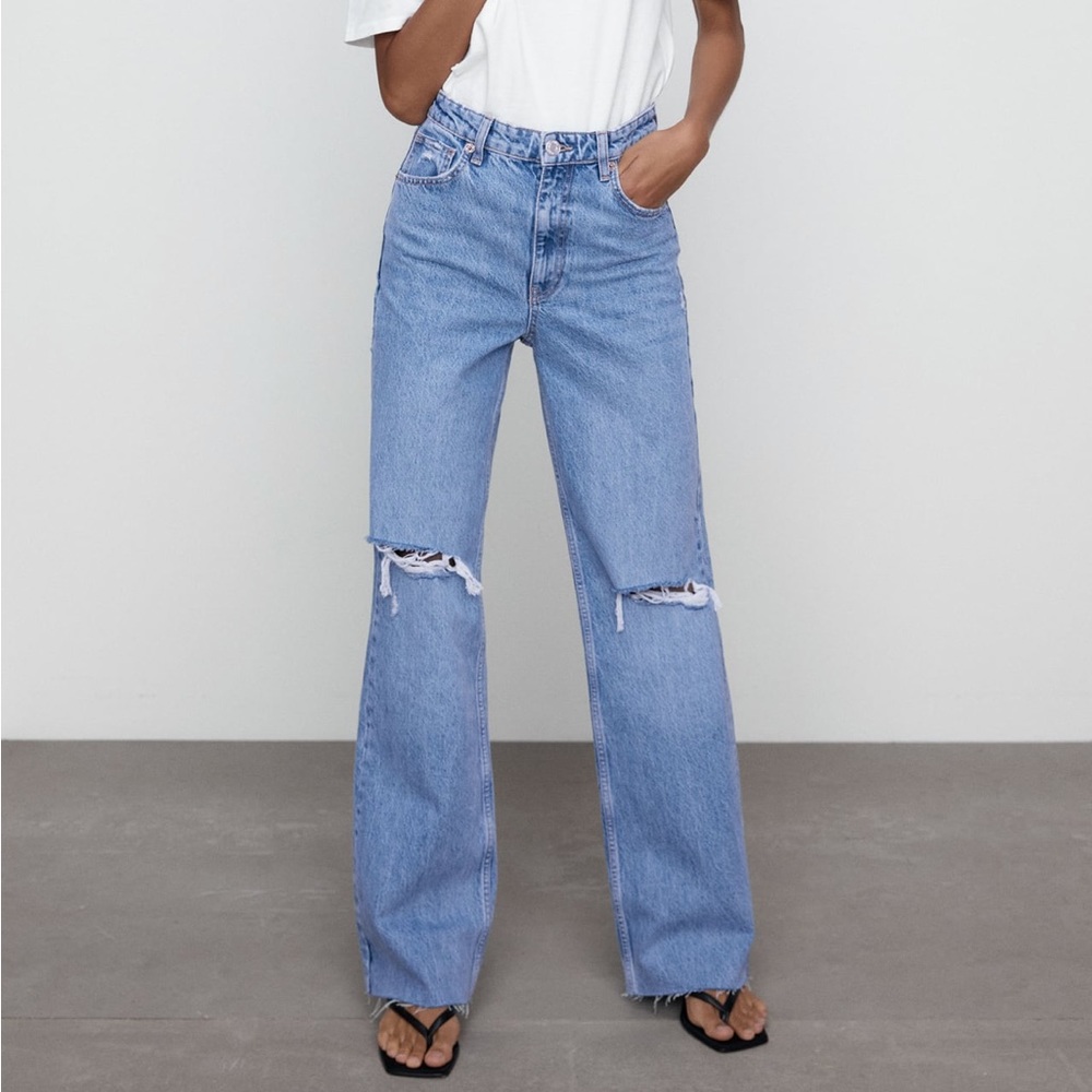 Zara Wide Leg Ripped Jeans